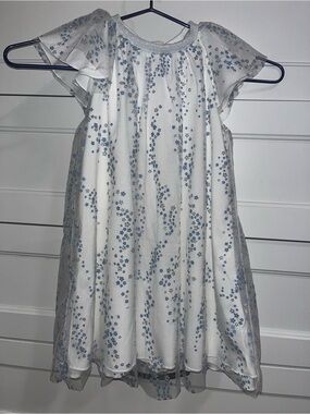 Dior girls White Mesh flowy Dress with Blue,Silver and glittery Floral details
